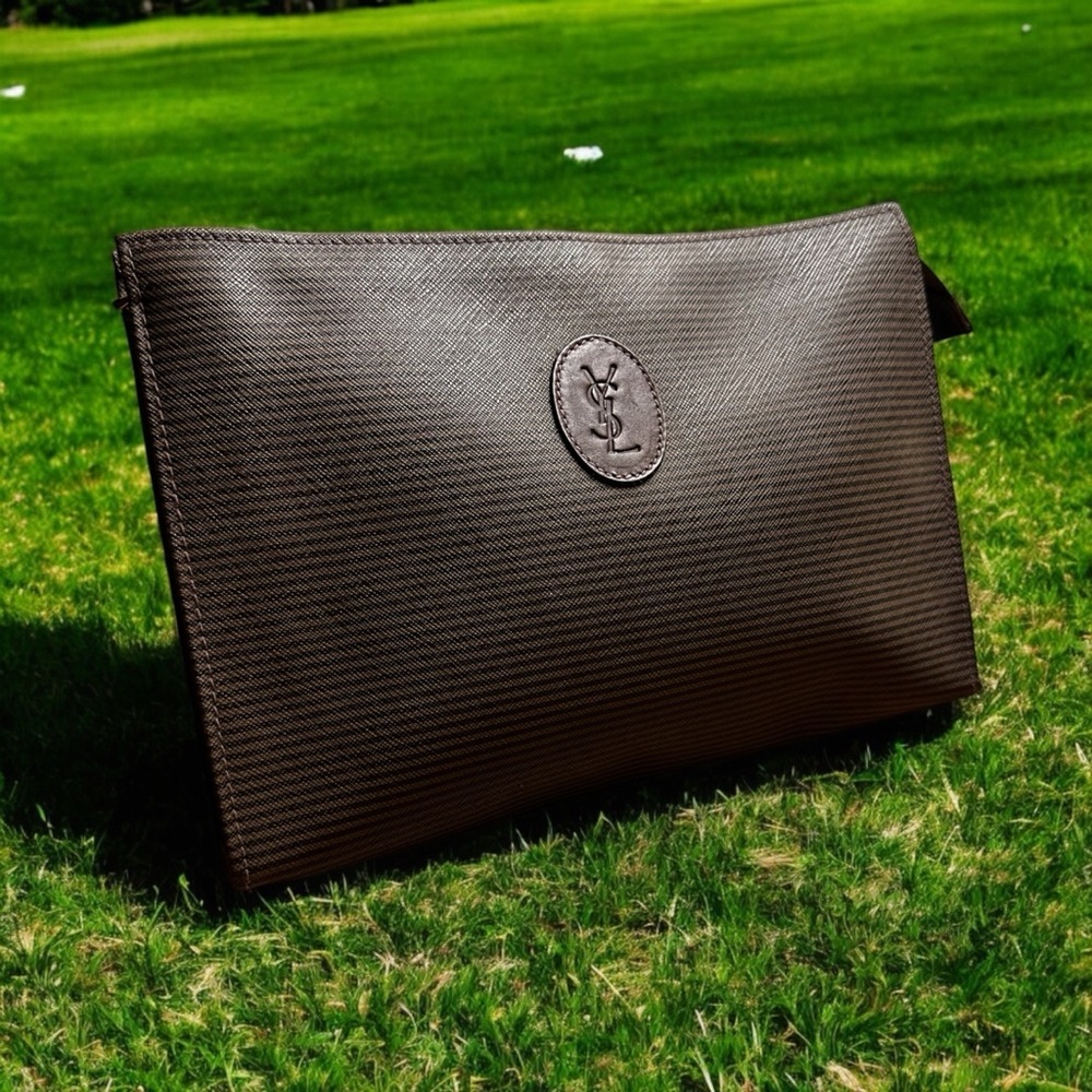 Yves Saint Laurent Brown Stripe Clutch. Like New.